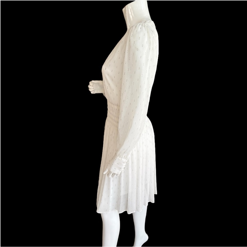 Calvin Klein White Smocked Dress with Silver Metallic Accents. Women’s Size 8 - Picture 5 of 11